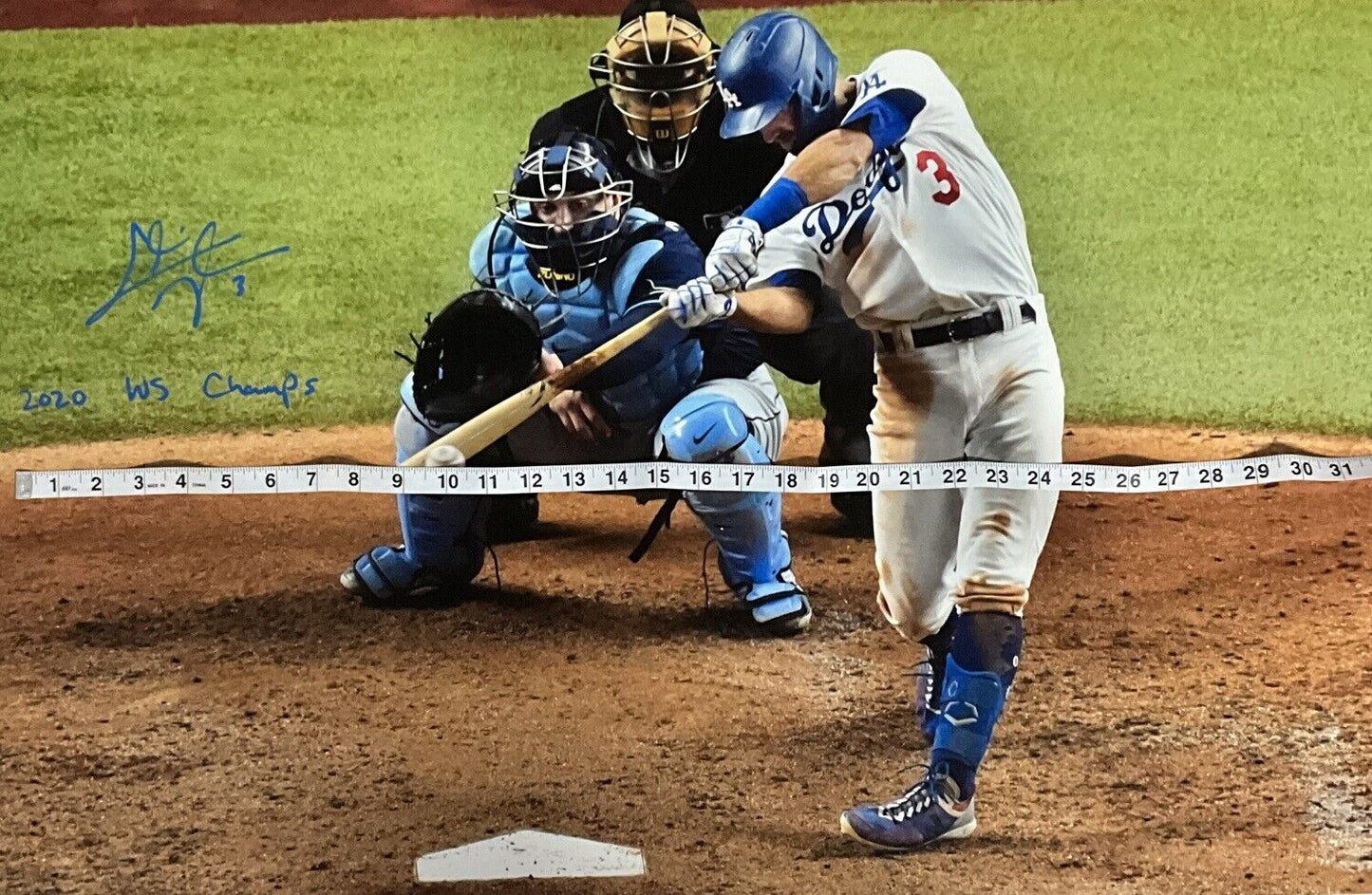 CHRIS TAYLOR DODGERS SIGNED 22X33 WS HOMERUN CANVAS "2020 WS CHAMPS" PSA 1C01416