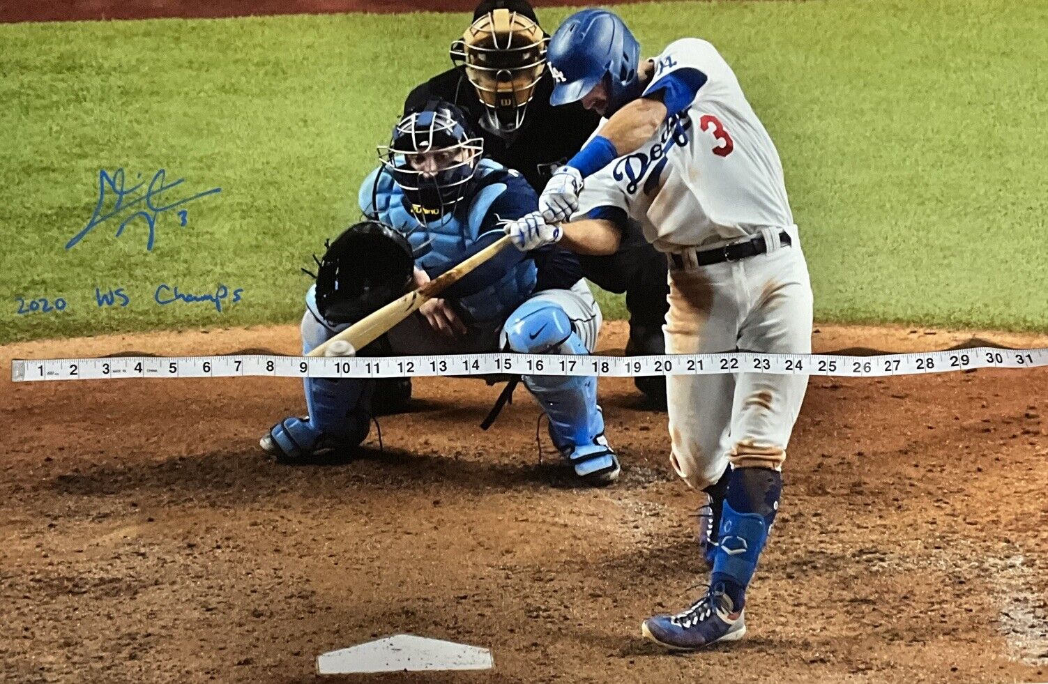 CHRIS TAYLOR DODGERS SIGNED 22X33 WS HOMERUN CANVAS "2020 WS CHAMPS" PSA 1C01416