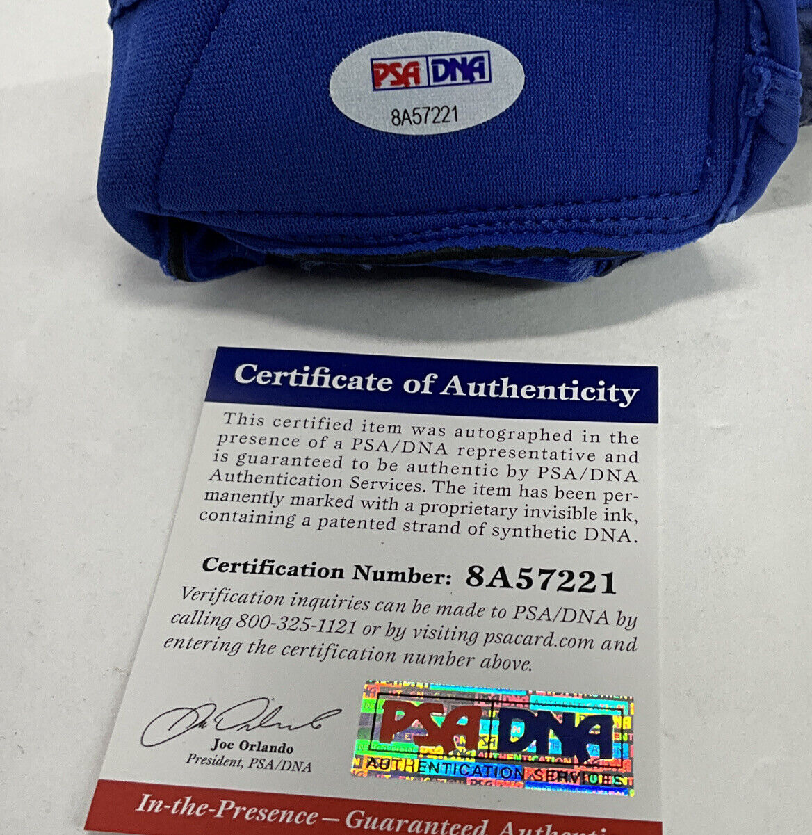 DJ PETERS DODGERS FULL NAME SIGNED GAME USED BATTING GLOVES PSA 8A57218/21