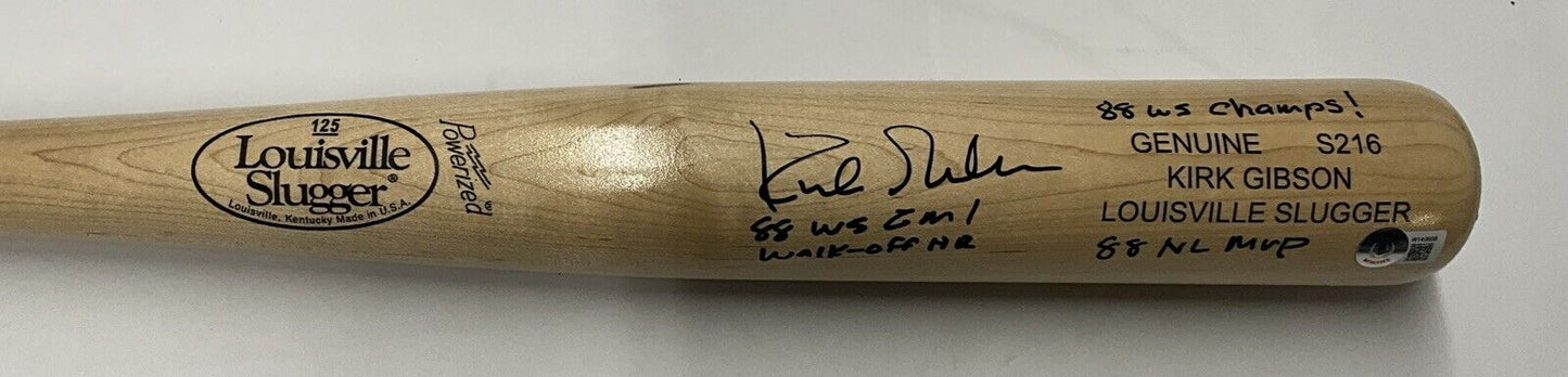 DODGERS KIRK GIBSON SIGNED LOUISVILLE GAME MODEL BAT 3 INSCRIPTIONS" BAS W140608