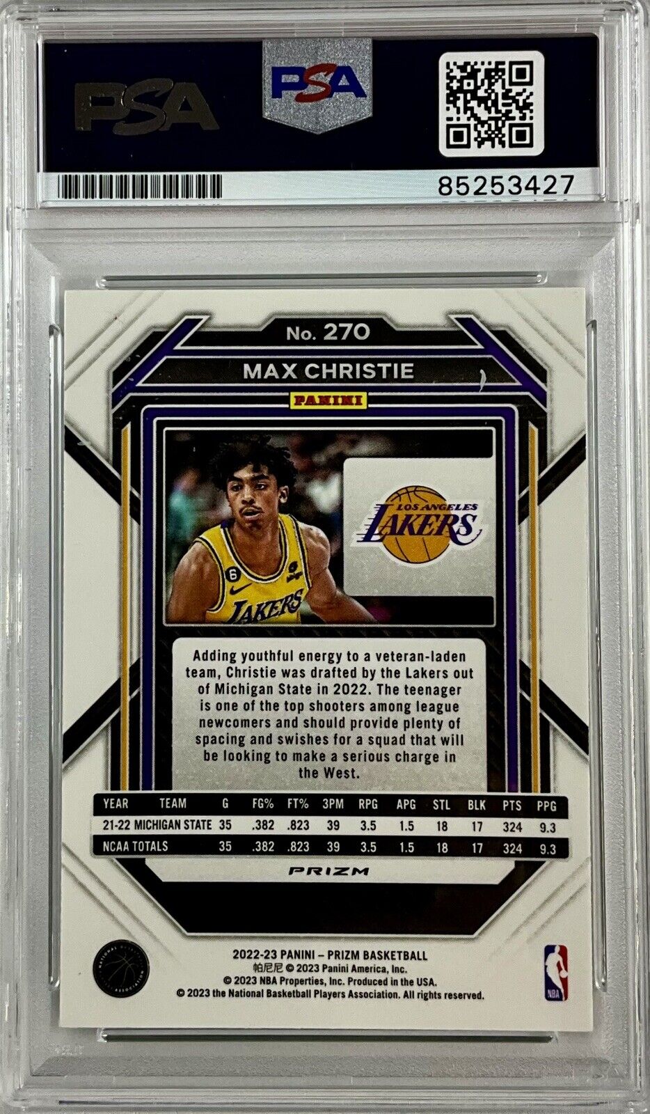 MAX CHRISTIE SIGNED GREEN PANINI PRIZM 270 RC PSA ITP 85253427 GEM MT 10 AUTO