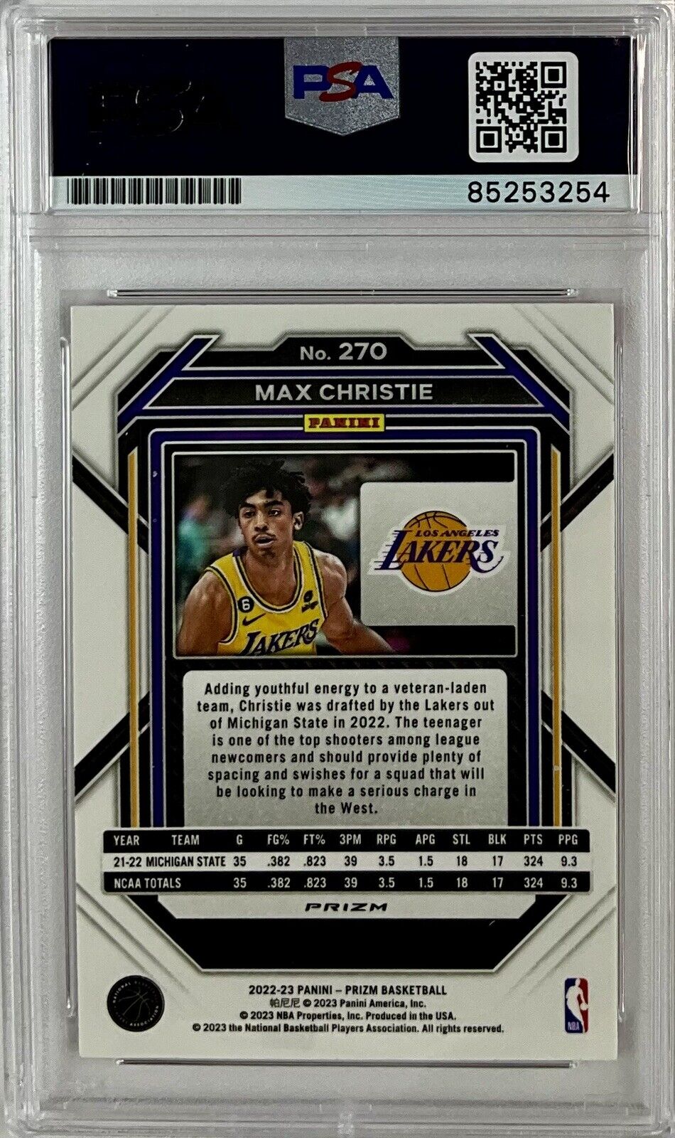 MAX CHRISTIE SIGNED LAKERS CRACKED ICE PINK PANINI PRIZM 270 RC PSA ITP 85253254