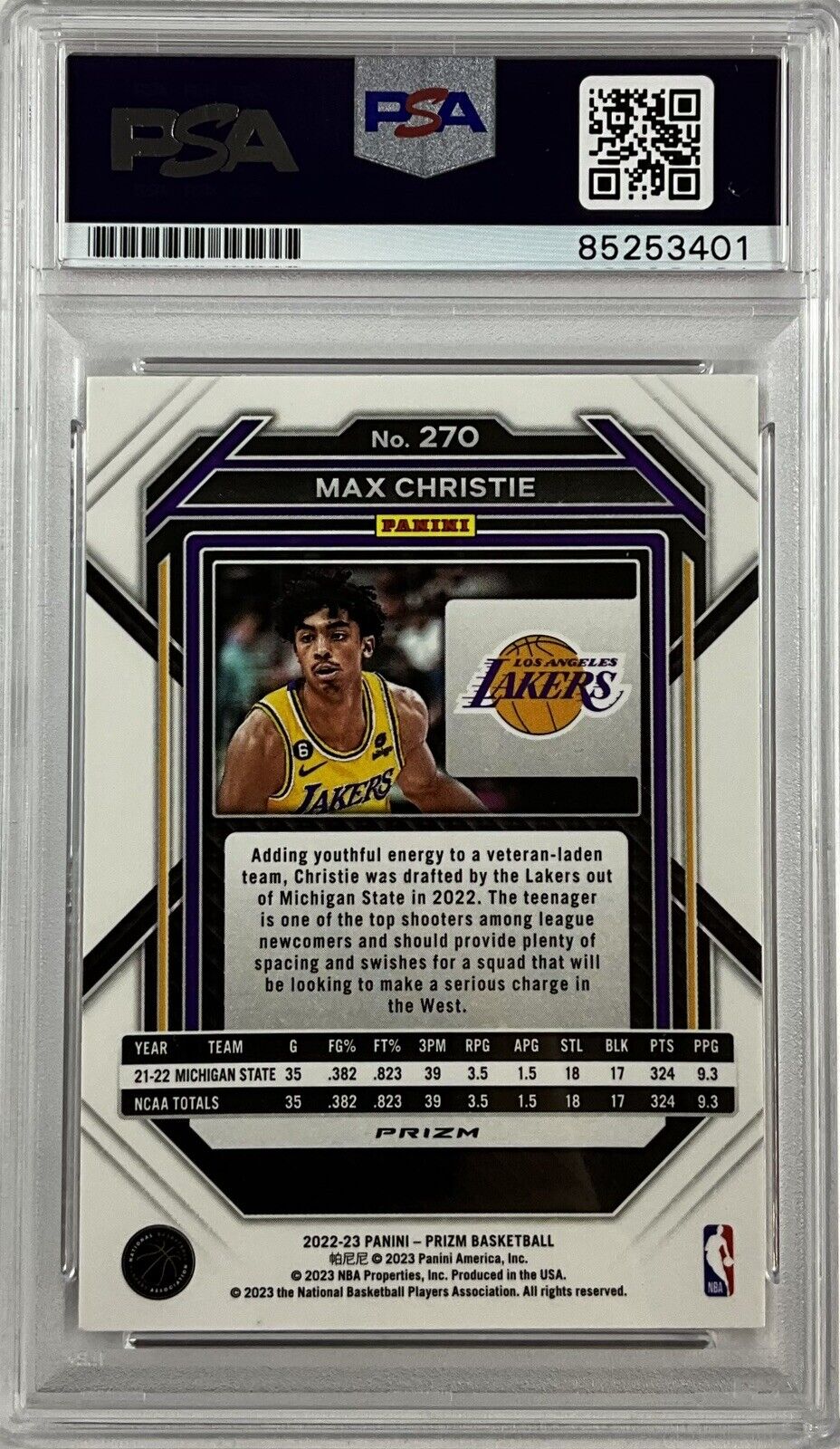 MAX CHRISTIE SIGNED ICE RED PANINI PRIZM 270 RC PSA ITP 85253401 GEM MT 10 AUTO