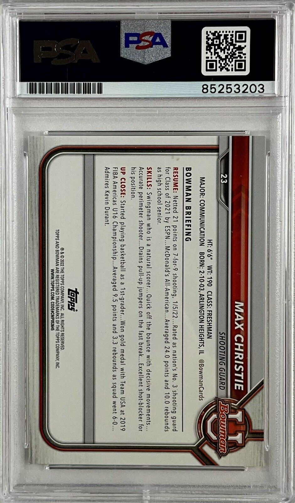 LAKERS MAX CHRISTIE SIGNED MICHIGAN STATE 1ST BOWMAN 23 PSA ITP 85253203