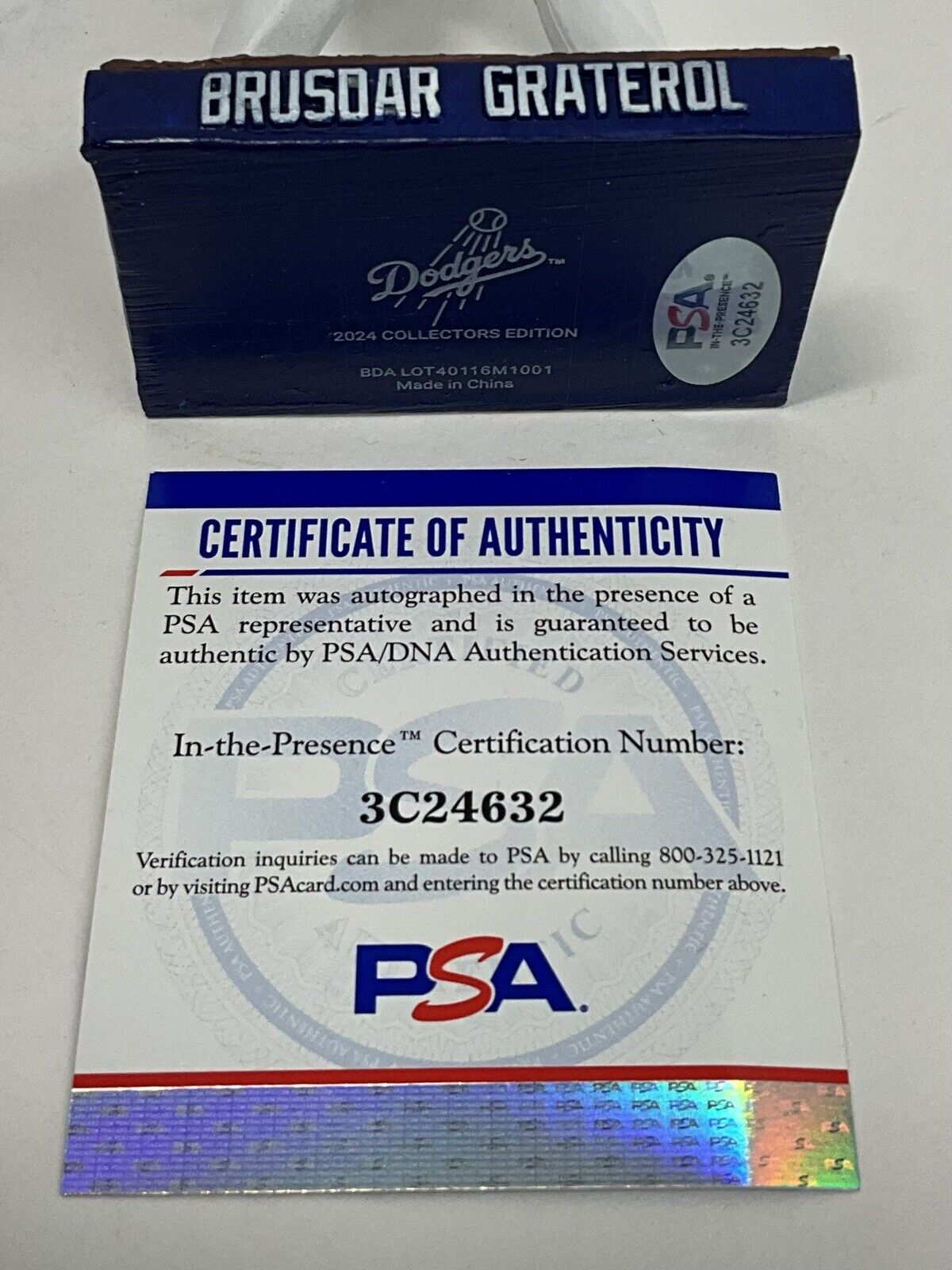 BRUSDAR GRATEROL SIGNED DODGERS BOBBLEHEAD "2020 WS CHAMPS, BAZOOKA" PSA 3C24632