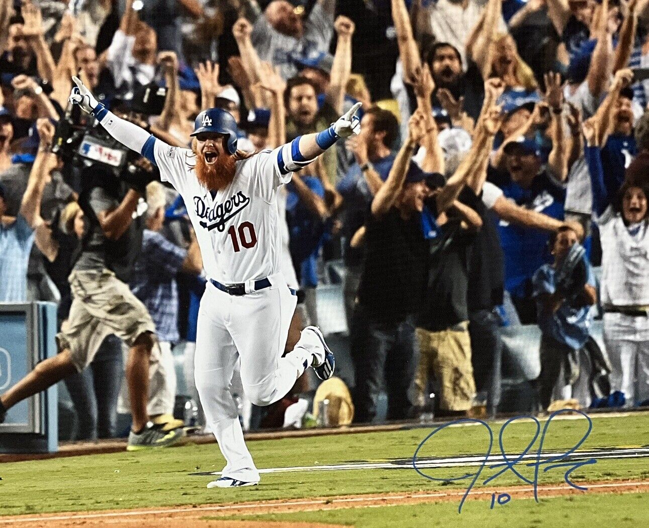 JUSTIN TURNER DODGERS SIGNED 22X33 2017 NLCS WALKOFF HOME RUN CANVAS PSA 9A99840