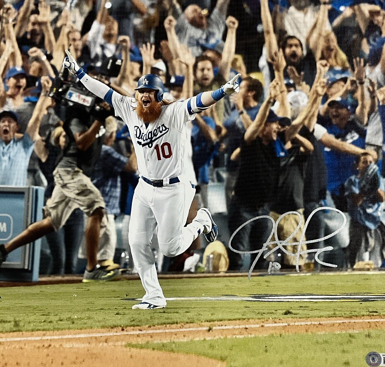 JUSTIN TURNER DODGERS SIGNED 18X22 2017 NLCS WALKOFF HOME RUN CANVAS BAS WK50225