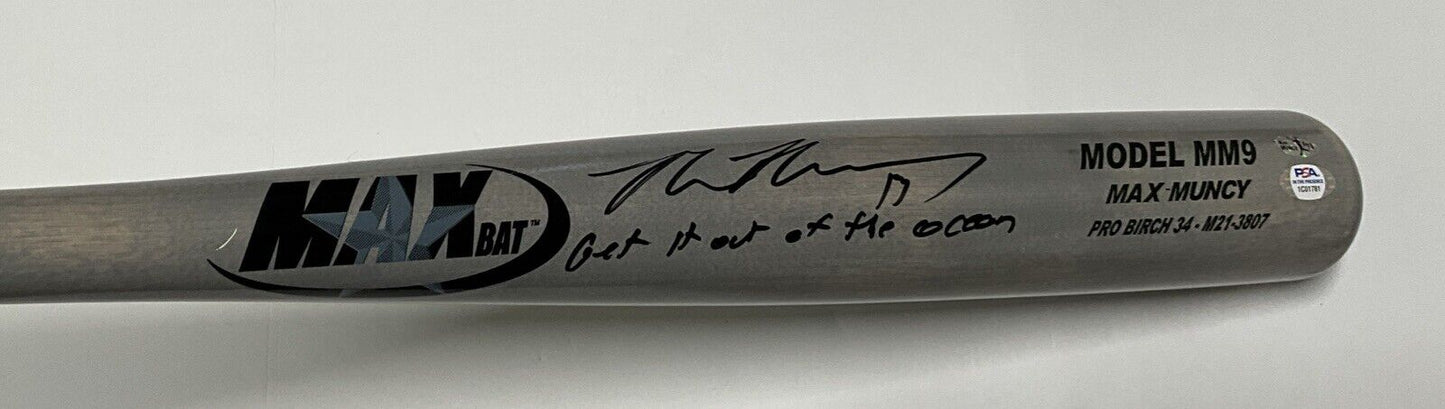 MAX MUNCY DODGERS SIGNED MAXBAT MODEL BAT "GET IT OUT OF THE OCEAN" PSA 1C01781
