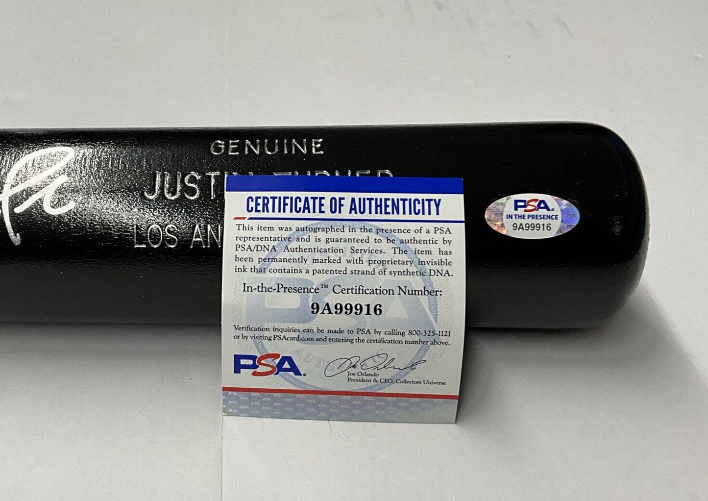 JUSTIN TURNER DODGERS WS CHAMP SIGNED LOUISVILLE SLUGGER MODEL BAT PSA 9A99916