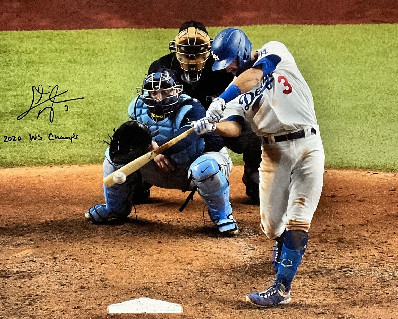 CHRIS TAYLOR DODGERS SIGNED 22X26 WS HOMERUN CANVAS "2020 WS CHAMPS" PSA 1C01422