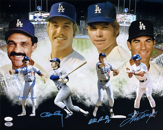 DODGERS 1981 INFIELD SIGNED 16X20 COLOR PHOTO RUSSELL GARVEY CEY LOPES JSA BLUE