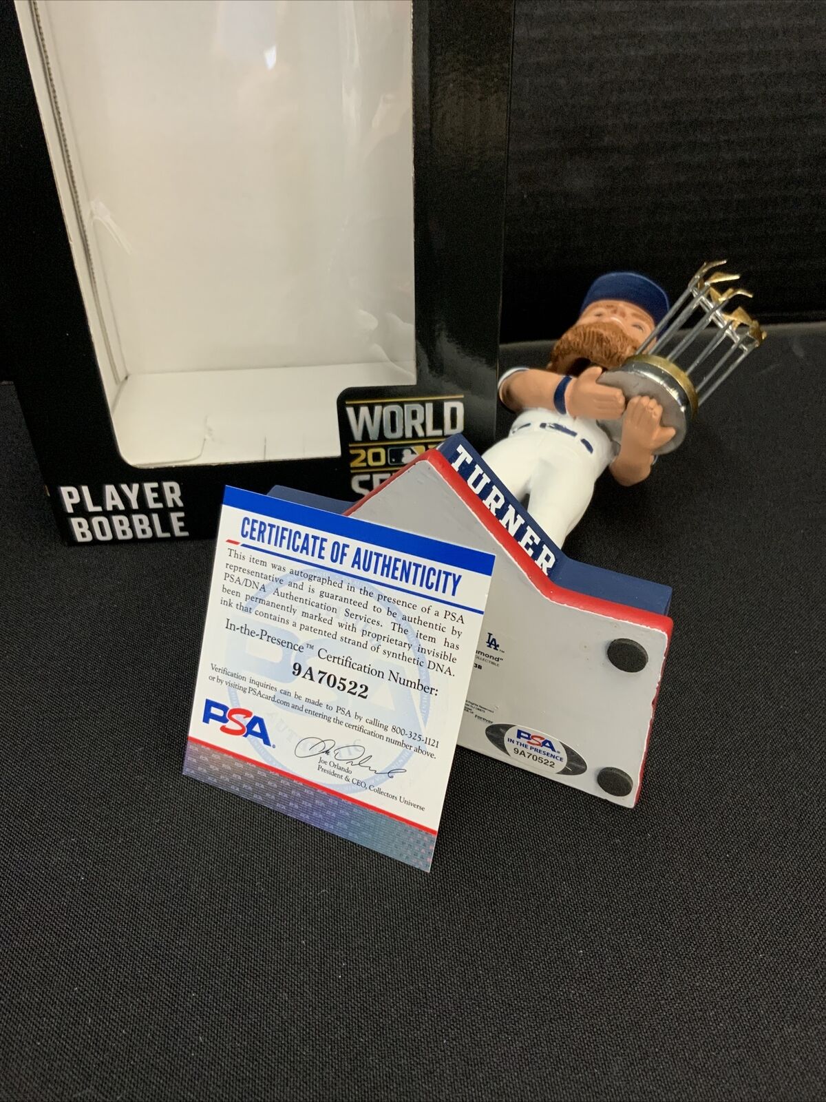 JUSTIN TURNER DODGERS SIGNED FOCO 2020 WS CHAMPIONSHIP BOBBLEHEAD PSA 9A70522