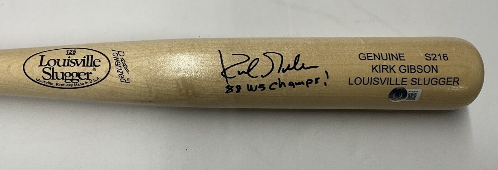 KIRK GIBSON DODGERS SIGNED LOUISVILLE SLUGGER BAT "88 WS CHAMPS" BAS W140604