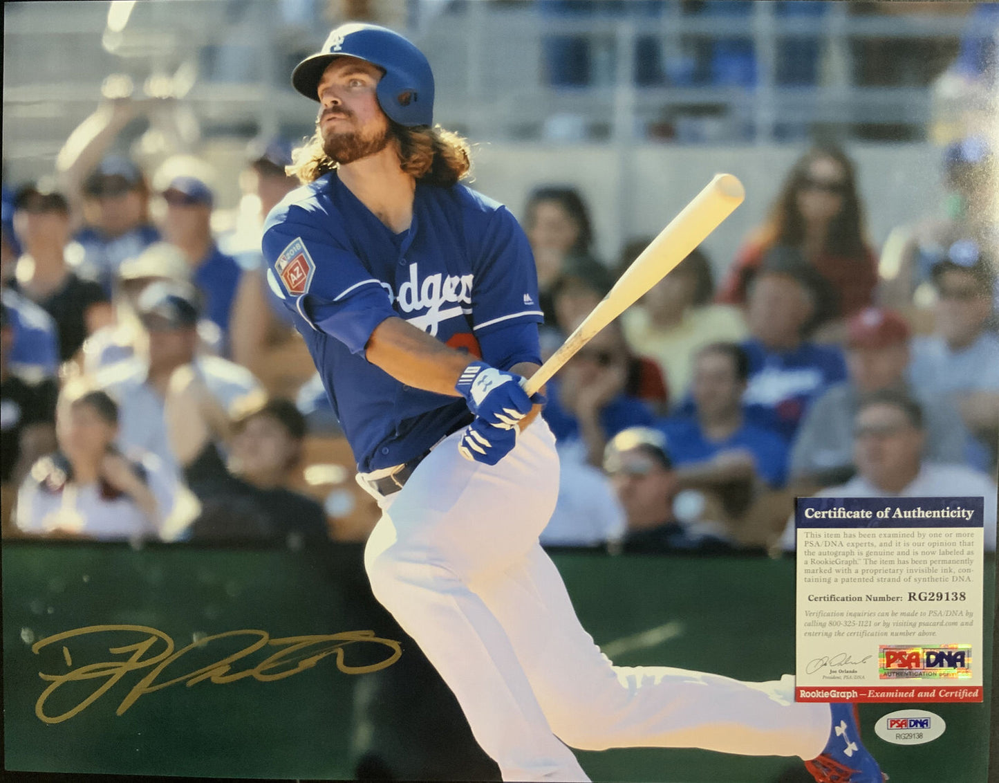 DJ PETERS DODGERS PROSPECT SIGNED 11X14 DODGERS PHOTO PSA ROOKIEGRAPH RG29138