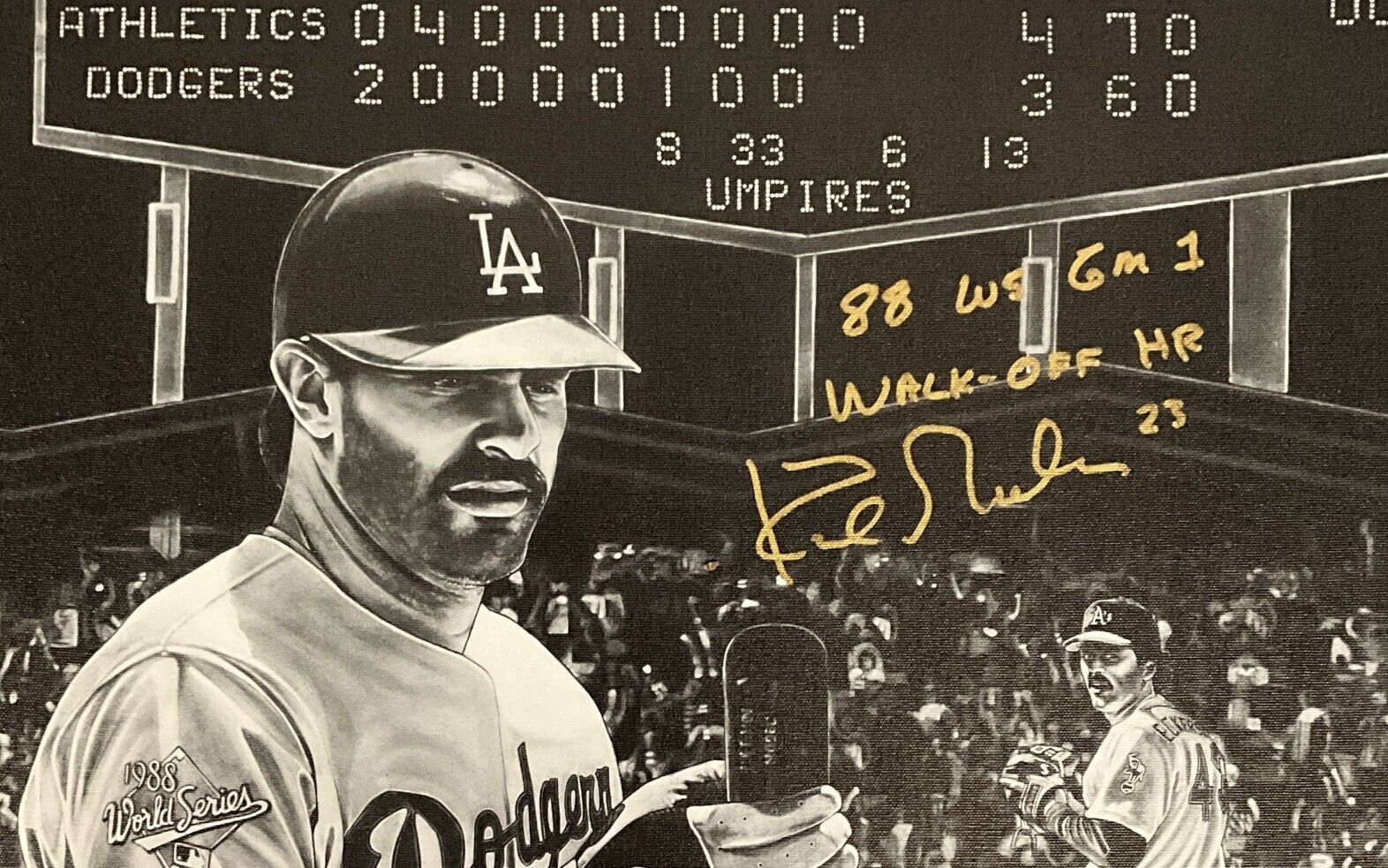KIRK GIBSON SIGNED 22X24 LIMITED ART PRINT CANVAS "88 WS WALKOFF HR" BAS WE78160
