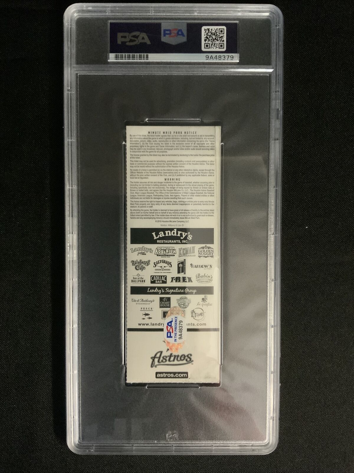 KENLEY JANSEN DODGER SIGNED 1ST MLB WIN 09/11/10 TICKET STUB PSA SLABBED 9A48379