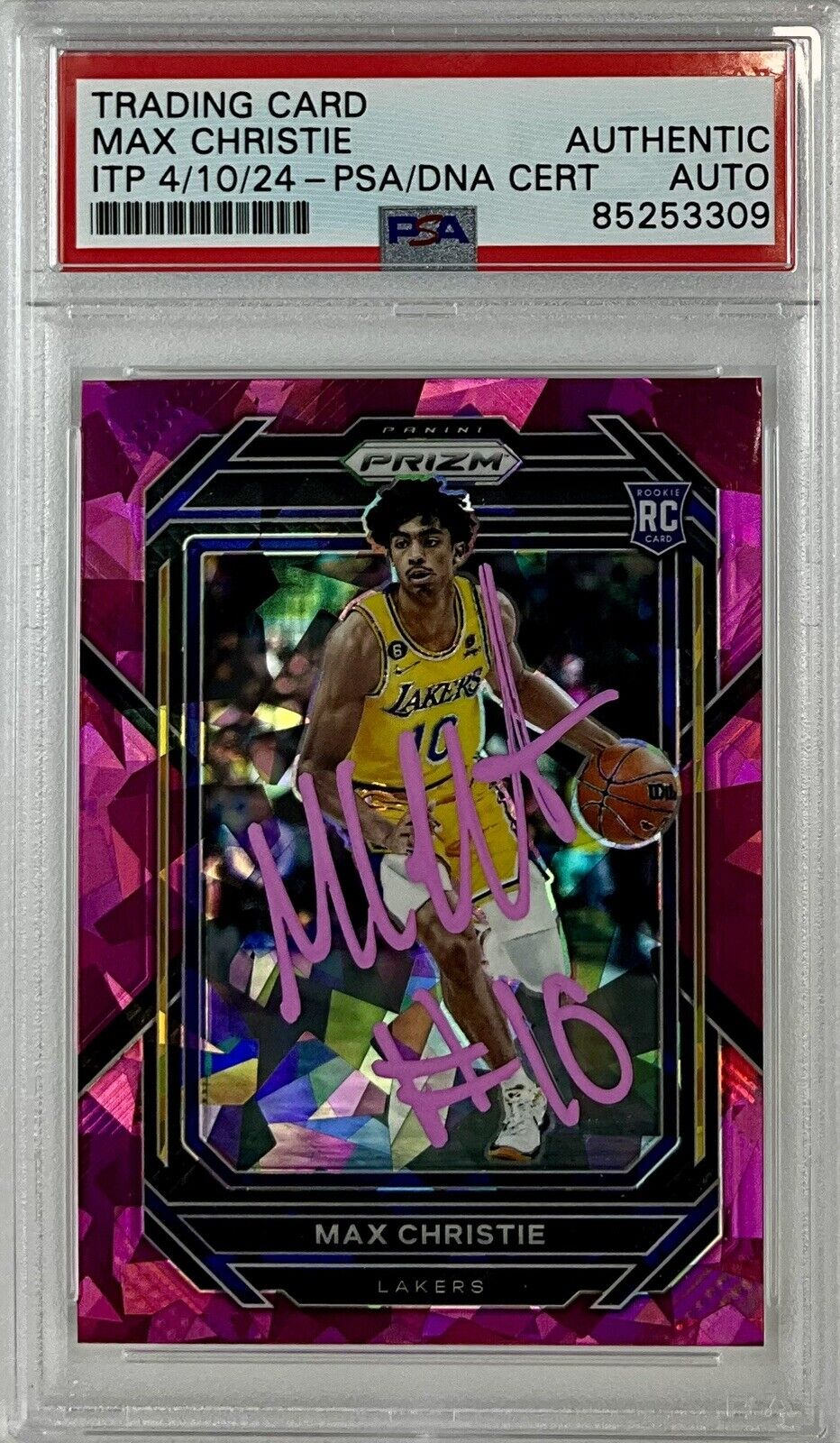 MAX CHRISTIE SIGNED LAKERS CRACKED ICE PINK PANINI PRIZM 270 RC PSA ITP 85253309