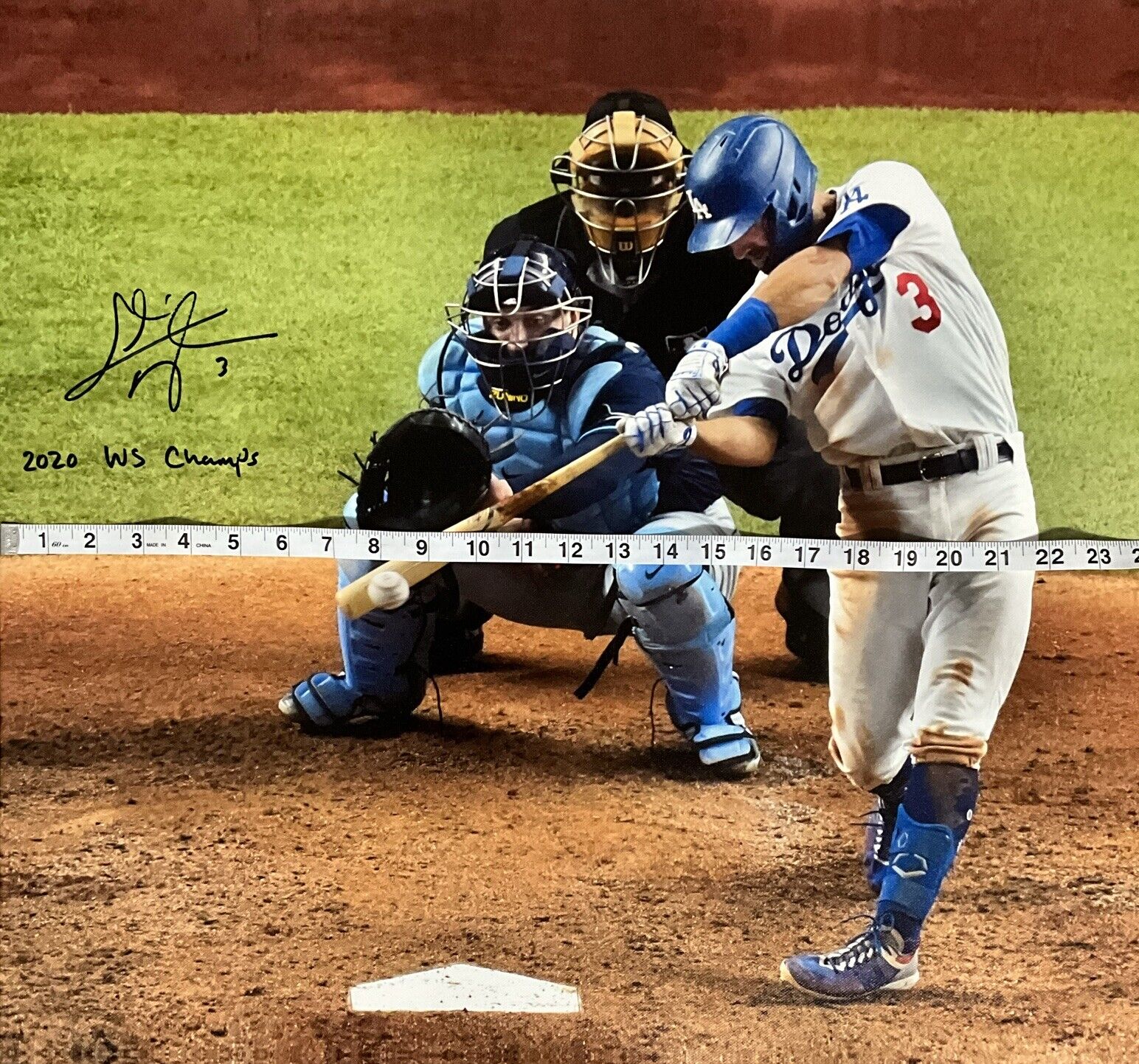 CHRIS TAYLOR DODGERS SIGNED 22X26 WS HOMERUN CANVAS "2020 WS CHAMPS" PSA 1C01422