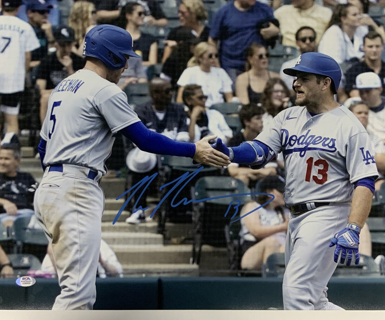 MAX MUNCY 2020 WS CHAMPION DODGERS SIGNED 16X20 PHOTO  WITH FREDDIE FREEMAN PSA