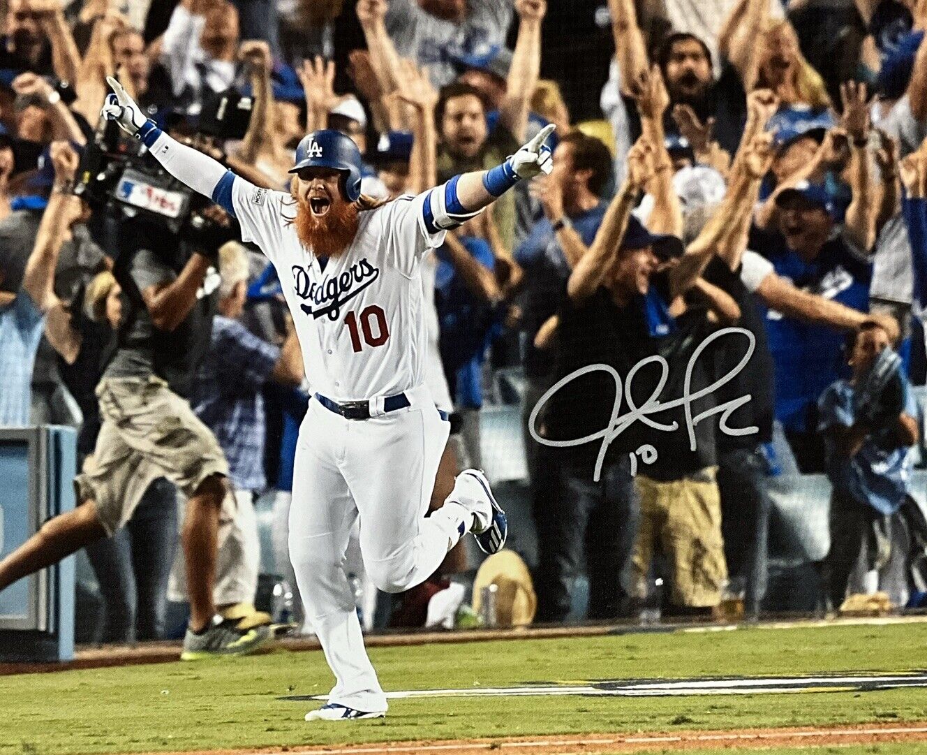 JUSTIN TURNER DODGERS SIGNED 22X33 2017 NLCS WALKOFF HOME RUN CANVAS PSA 9A99827