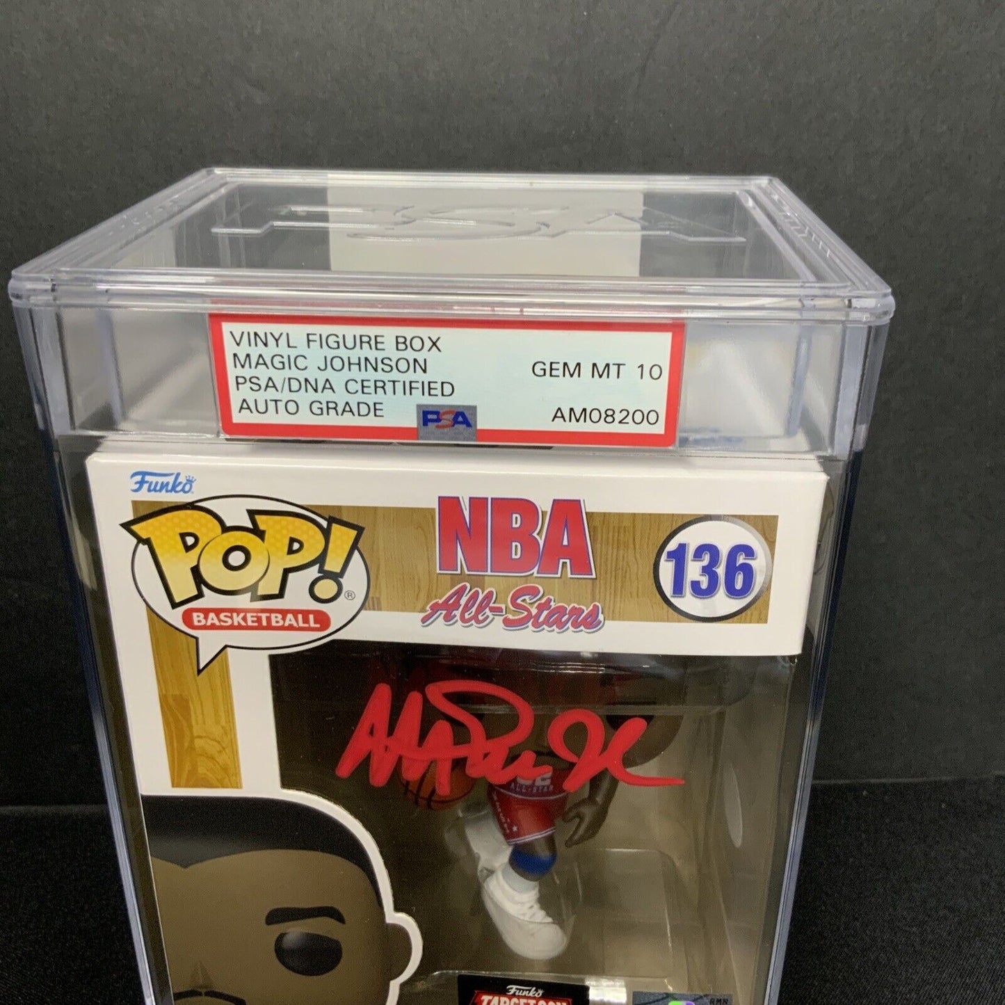 MAGIC JOHNSON SIGNED ALL STAR #136 FUNKO POP PSA AM08200 SLABBED GEM MT 10 AUTO
