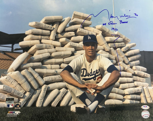 DODGERS 62 NL MVP MAURY WILLS SIGNED 16X20 PHOTO "104 STOLEN BASES 1962" PSA