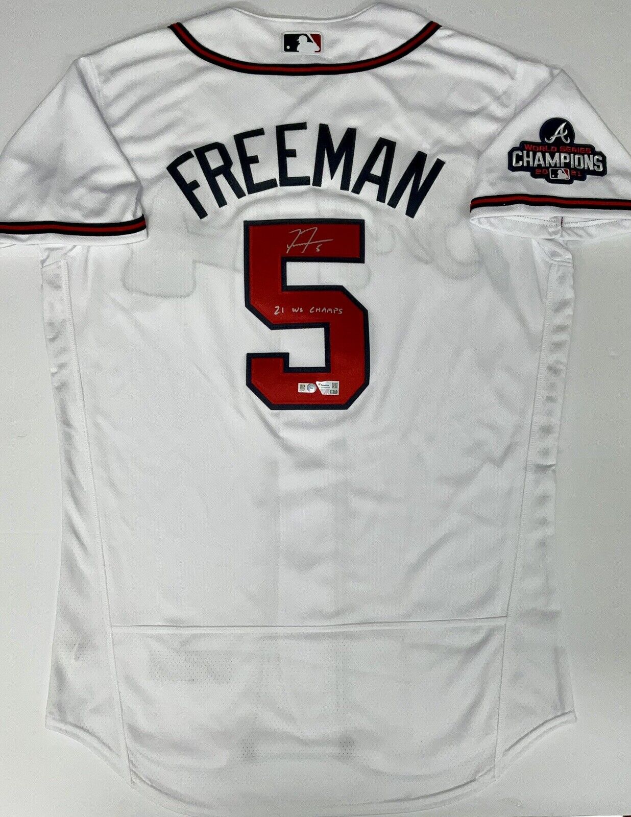 FREDDIE FREEMAN SIGNED BRAVES 2021 WORLD SERIES JERSEY 21 WS CHAM ML Oneway77JC