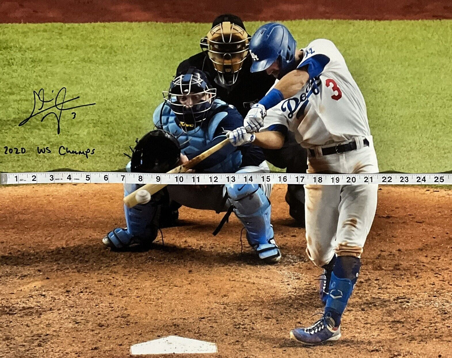 CHRIS TAYLOR DODGERS SIGNED 22X26 WS HOMERUN CANVAS "2020 WS CHAMPS" PSA 1C01426