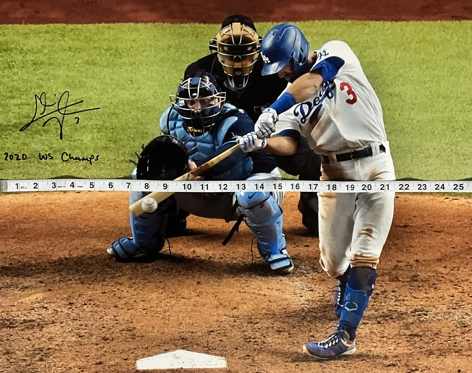 CHRIS TAYLOR DODGERS SIGNED 22X26 WS HOMERUN CANVAS "2020 WS CHAMPS" PSA 1C01426