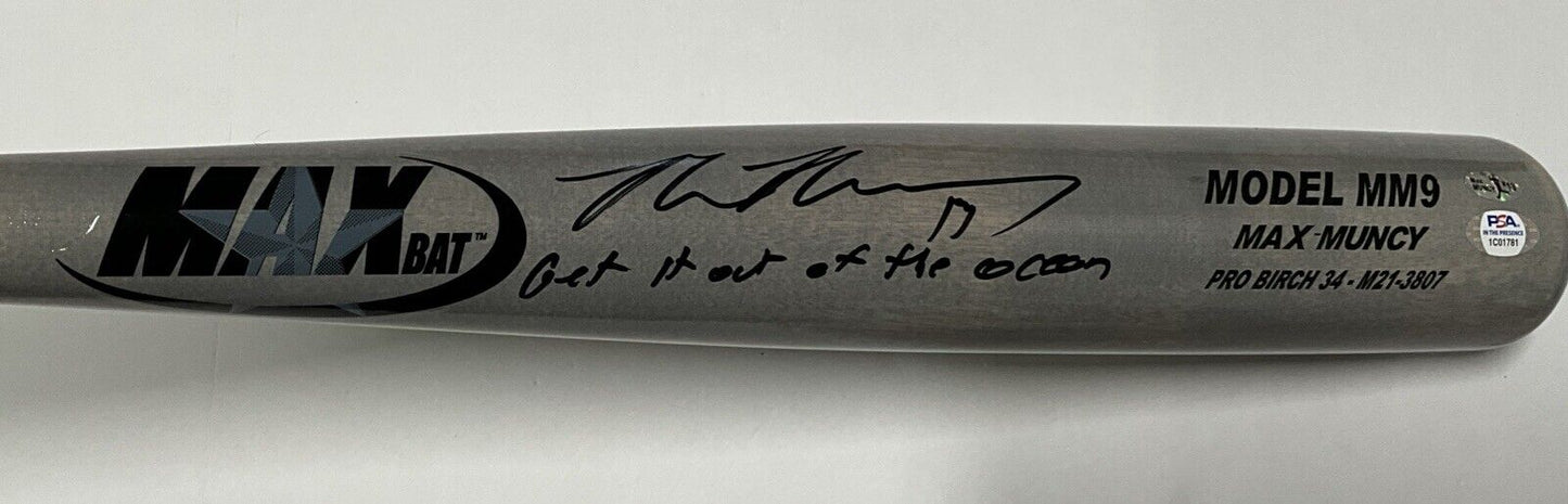MAX MUNCY DODGERS SIGNED MAXBAT MODEL BAT "GET IT OUT OF THE OCEAN" PSA 1C01781