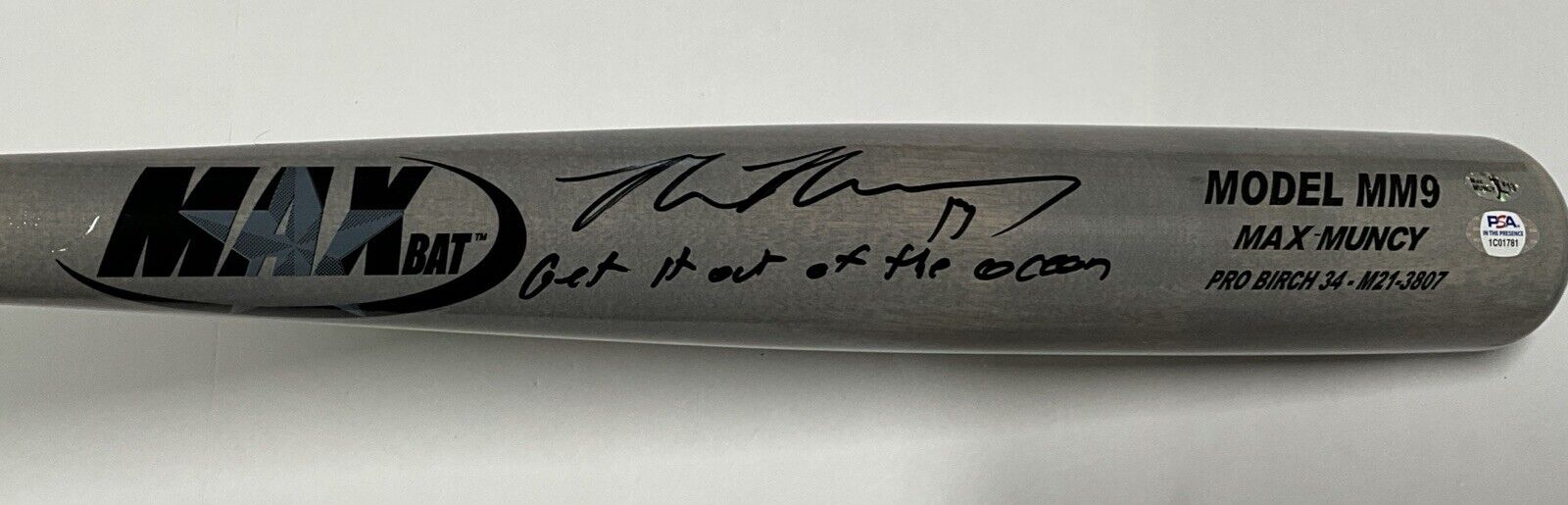 MAX MUNCY DODGERS SIGNED MAXBAT MODEL BAT "GET IT OUT OF THE OCEAN" PSA 1C01781