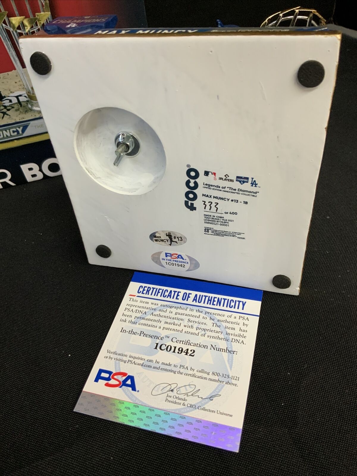 MAX MUNCY DODGERS SIGNED FOCO CHAMPIONSHIP BOBBLEHEAD "GAME 5 BOMB" PSA 1C01942