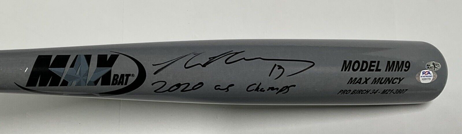 MAX MUNCY DODGERS SIGNED MAXBAT GAME MODEL BAT "2020 WS CHAMPS" INSC PSA 1C01773