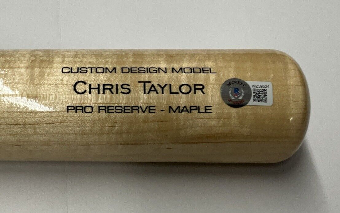 CHRIS TAYLOR DODGERS WS CHAMP SIGNED VICTUS GAME MODEL BLONDE BAT BAS WZ59524