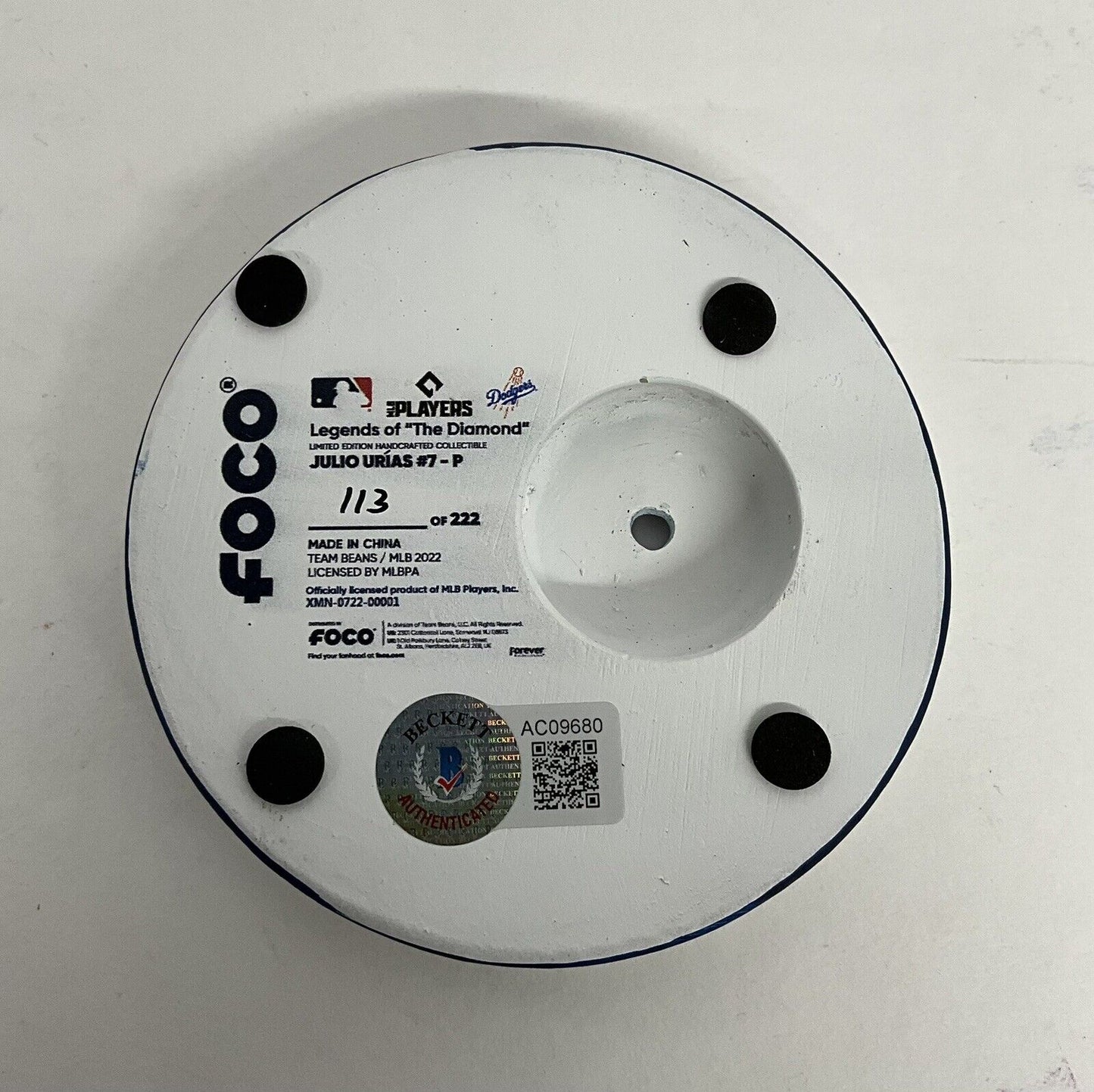 JULIO URIAS SIGNED DODGERS FOCO BIGHEAD LIMITED #/222 BOBBLEHEAD BAS AC09680