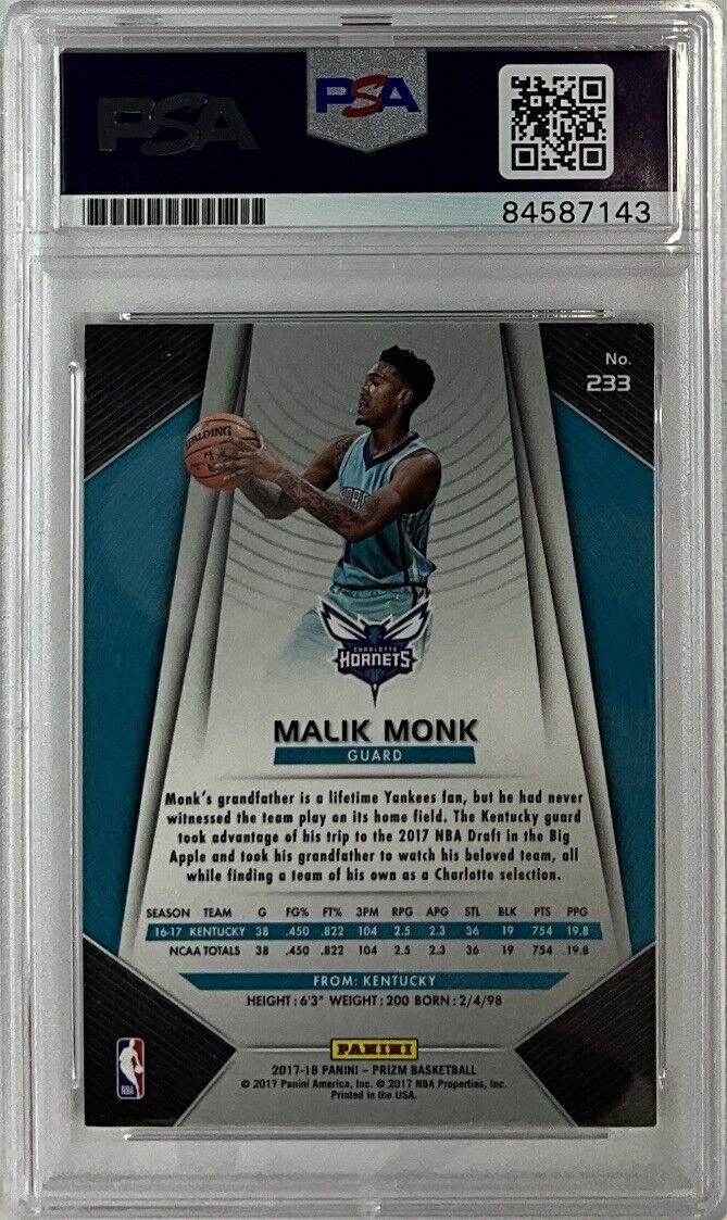MALIK MONK SIGNED HORNETS PANINI PRIZM #233 RC PSA SLABBED ITP 84587143