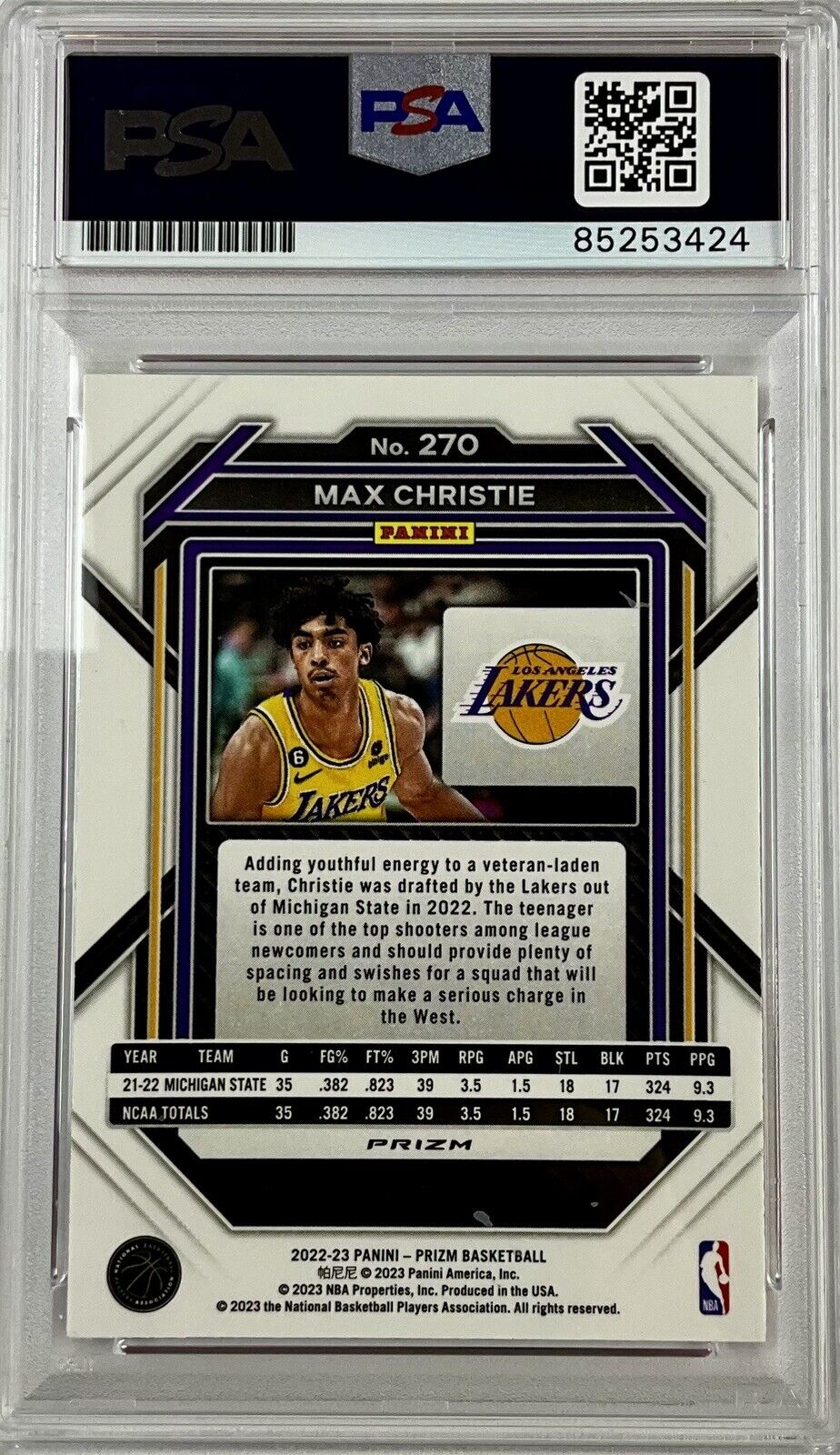 MAX CHRISTIE SIGNED ICE PINK PANINI PRIZM 270 RC PSA ITP 85253424 GEM MT 10 AUTO