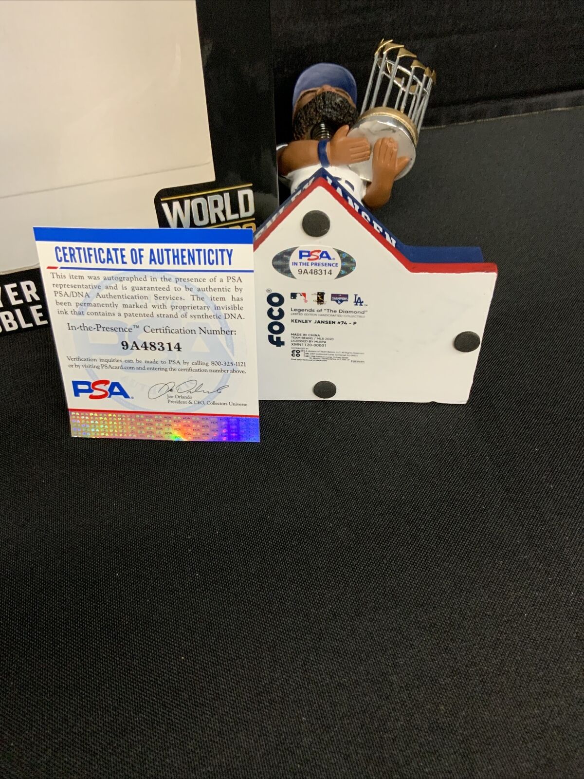 KENLEY JANSEN DODGERS SIGNED WORLD SERIES CHAMPIONSHIP BOBBLEHEAD PSA 9A48314