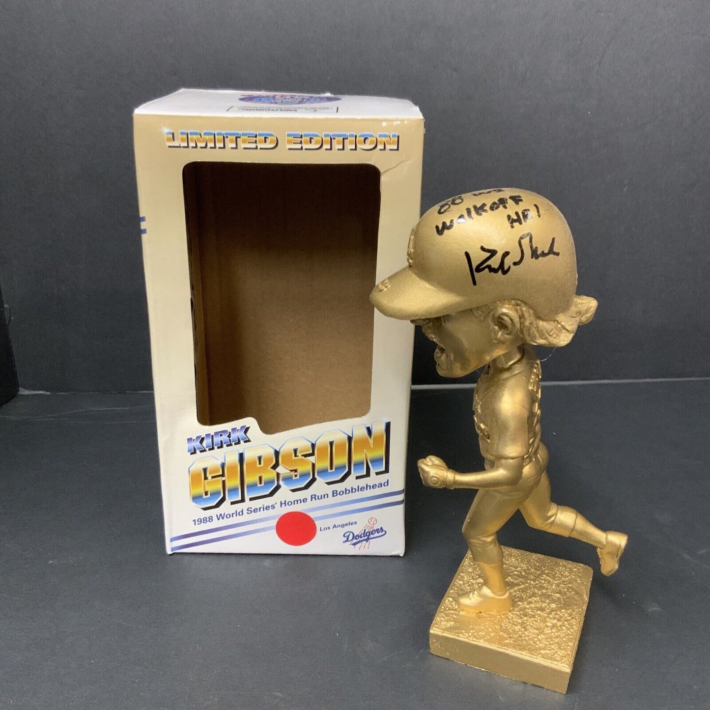 DODGERS KIRK GIBSON SIGNED LE GOLD BOBBLEHEAD "88 WS WALKOFF HR" INS BAS WE78113