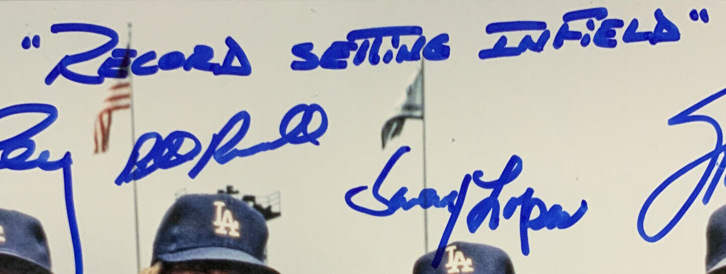 DODGERS 8X10 PHOTO SIGNED RUSSELL GARVEY CEY LOPES "RECORD SETTING INFIELD" BAS