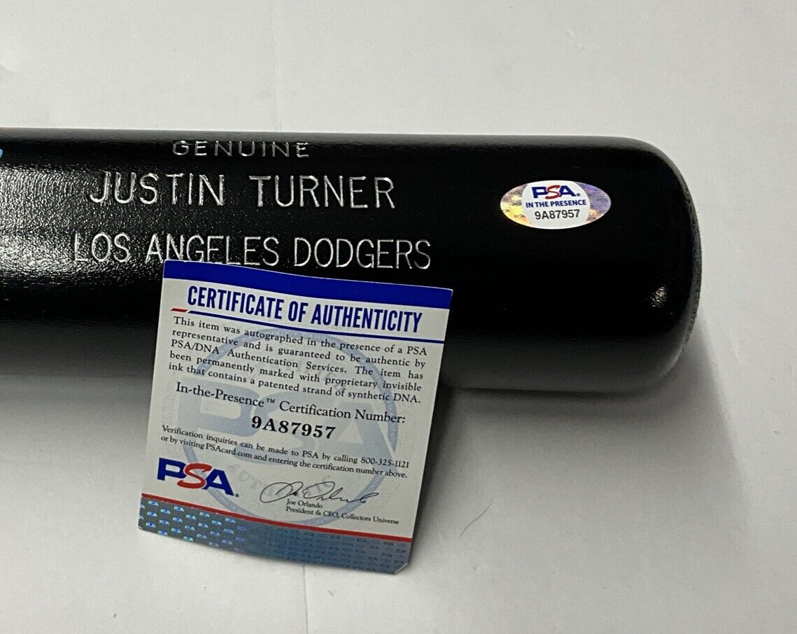 JUSTIN TURNER DODGERS SIGNED LOUISVILLE SLUGGER BAT "ROJO CHINGON" PSA 9A87957