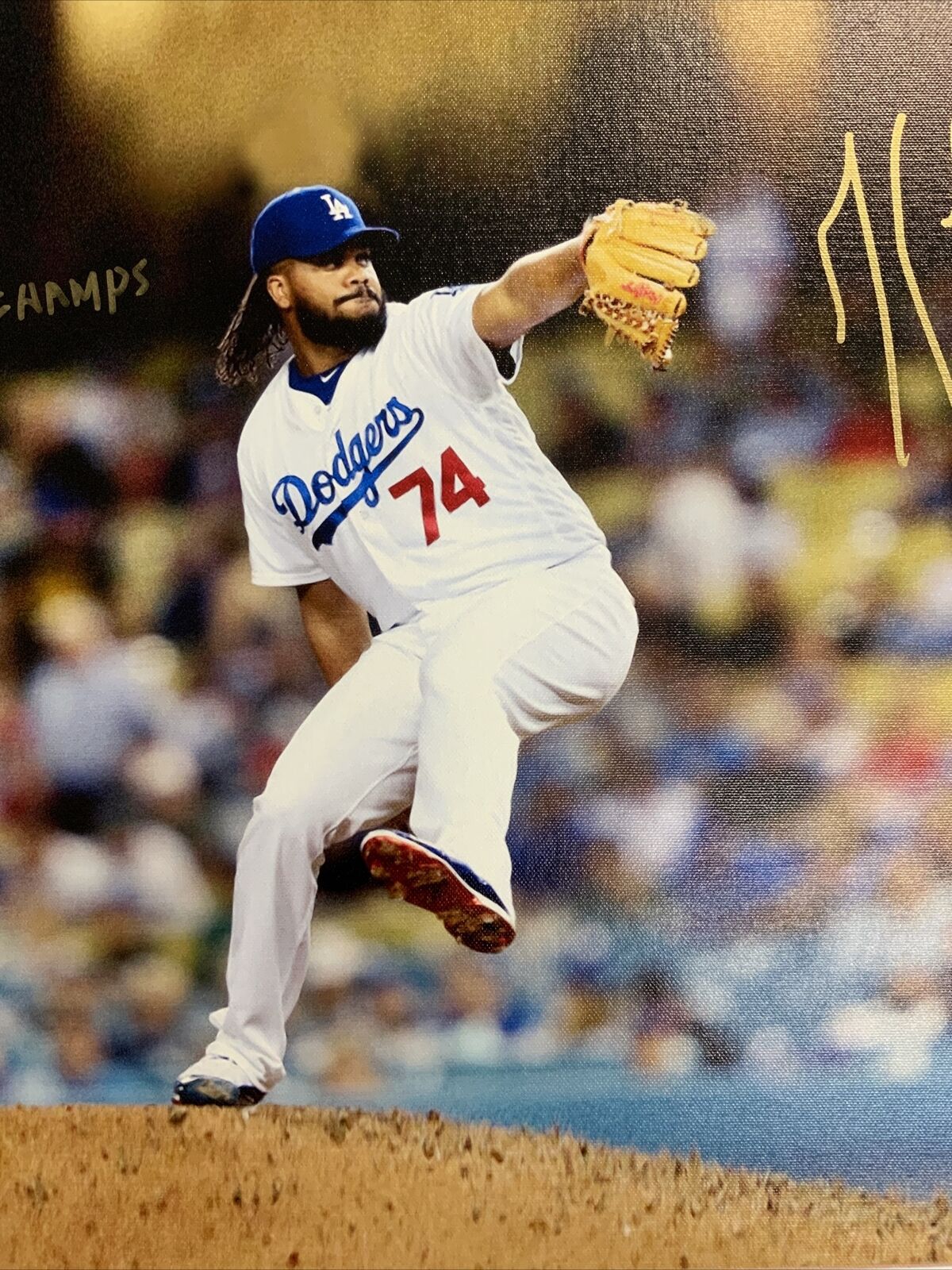 KENLEY JANSEN DODGERS SIGNED 18X22 CANVAS PRINT "2020 CHAMPS" INSC PSA 9A48412