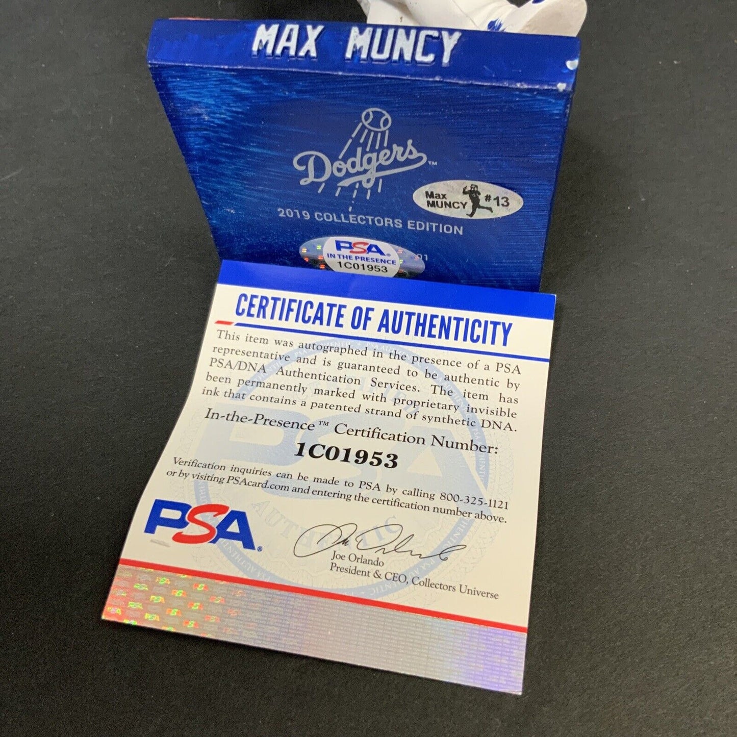 MAX MUNCY DODGERS 2020 WS CHAMPION SIGNED 2019 SGA BOBBLEHEAD PSA 1C01953