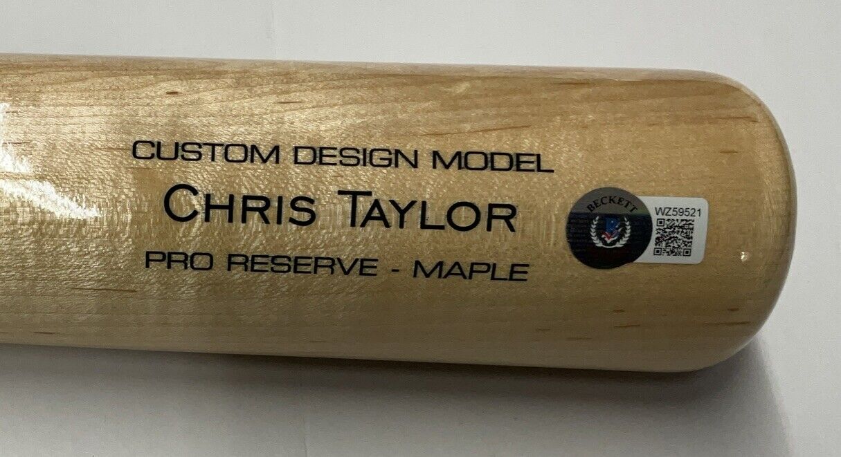 CHRIS TAYLOR DODGERS WS CHAMP SIGNED VICTUS GAME MODEL BLONDE BAT BAS WZ59521