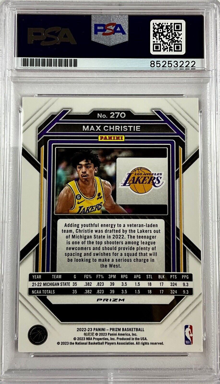MAX CHRISTIE SIGNED LAKERS CRACKED ICE PINK PANINI PRIZM 270 RC PSA ITP 85253222