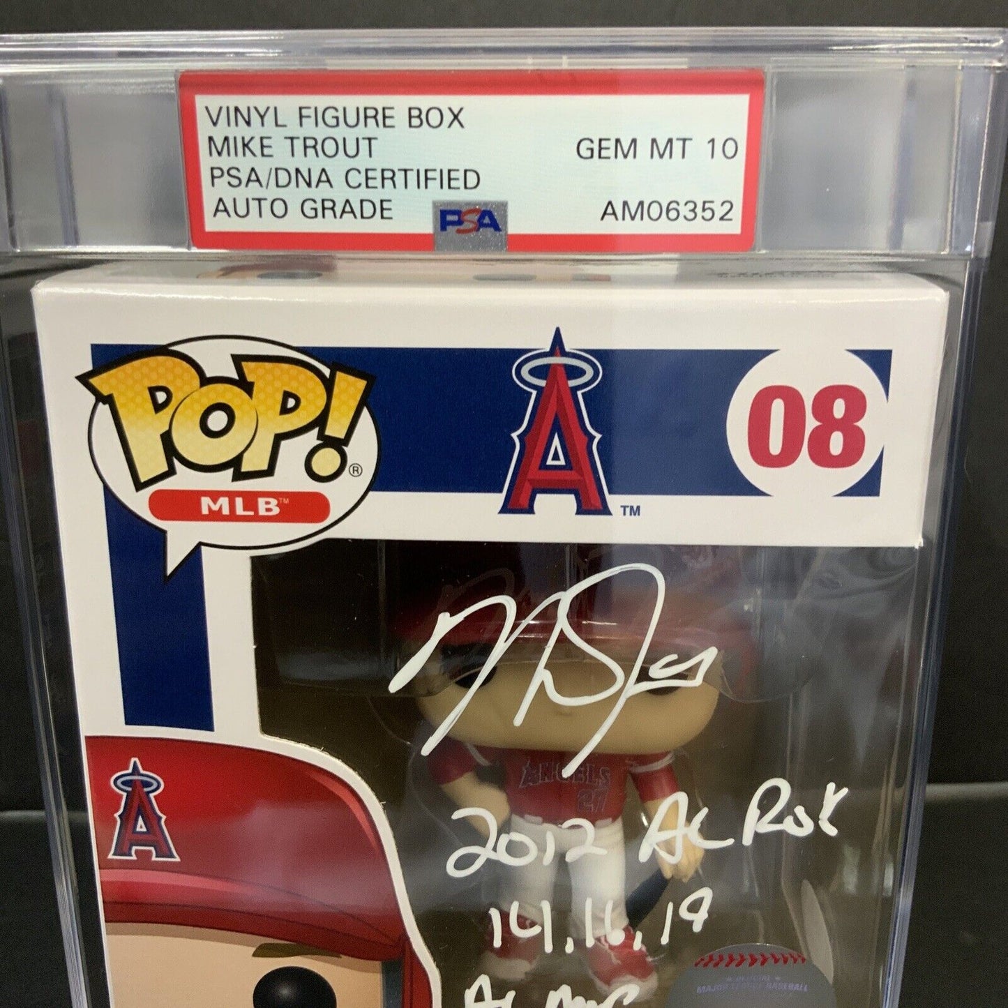 MIKE TROUT SIGNED ANGELS FUNKO POP 08 "MVP, ROY" INSC PSA SLABBED GEM MT 10 AUTO