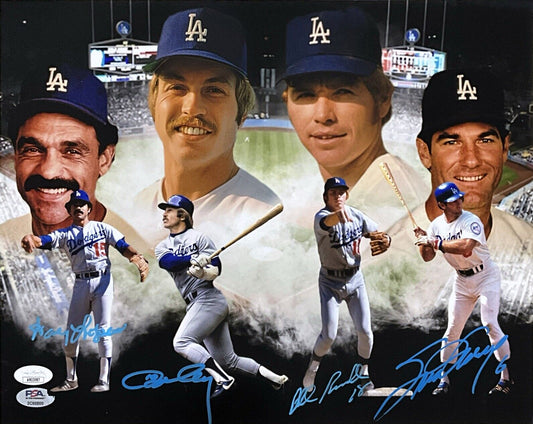 DODGERS 1981 INFIELD SIGNED 11X14 COLOR PHOTO RUSSELL GARVEY CEY LOPES JSA BLUE