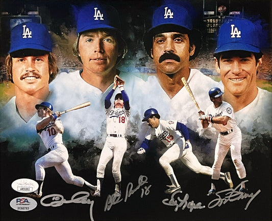 DODGERS 1981 INFIELD SIGNED 8X10 COLOR EDIT PHOTO RUSSELL GARVEY CEY LOPES JSA