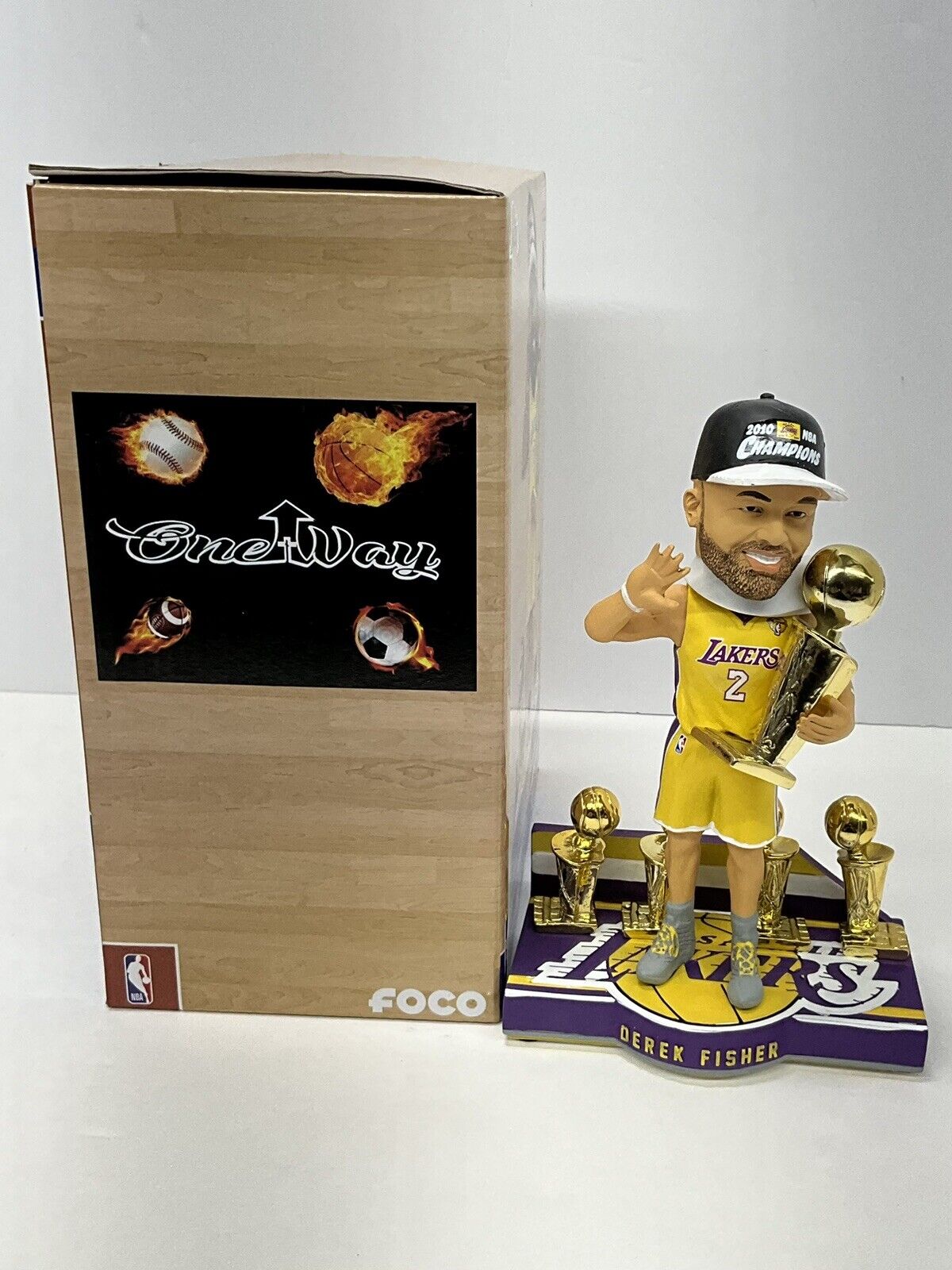 DEREK FISHER SIGNED LAKERS 5X CHAMPION LIMITED #/360 FOCO BOBBLEHEAD BAS W128226