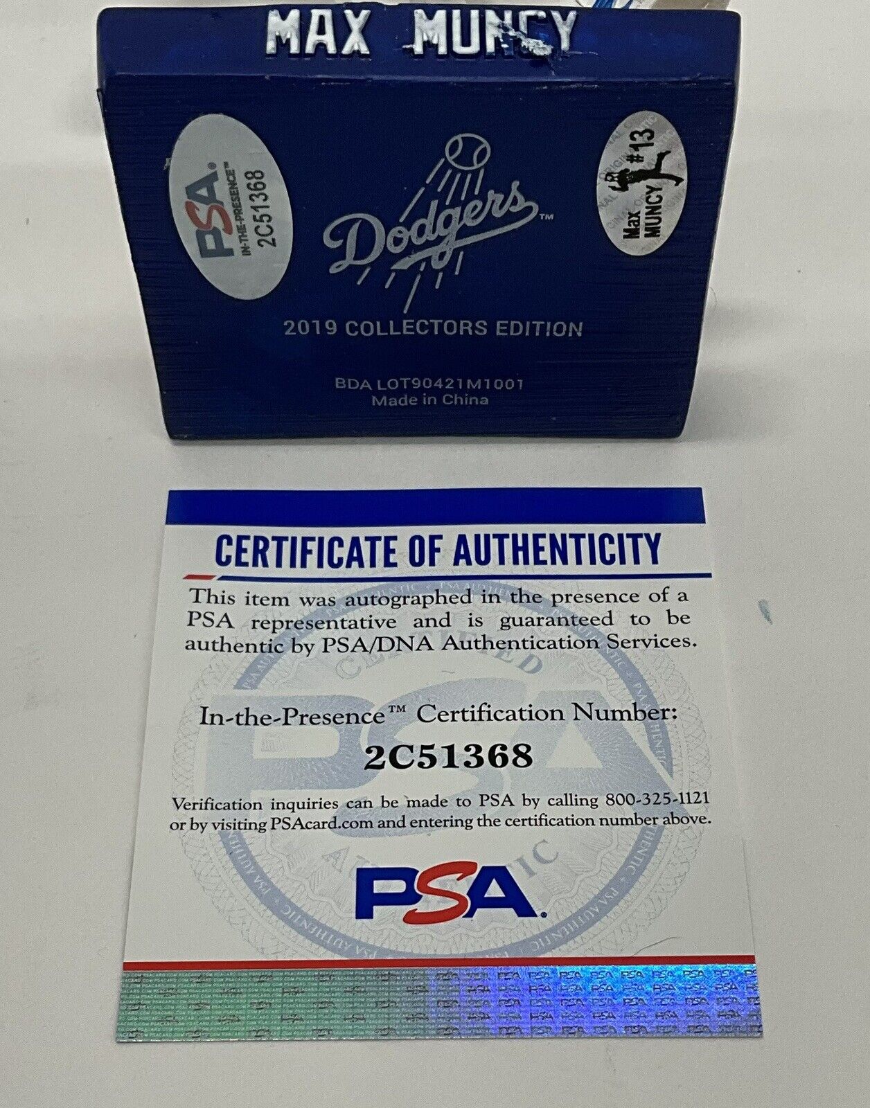 MAX MUNCY SIGNED DODGERS 2019 SGA BOBBLEHEAD "GIANT KILLER" INSCRIPT PSA 2C51368